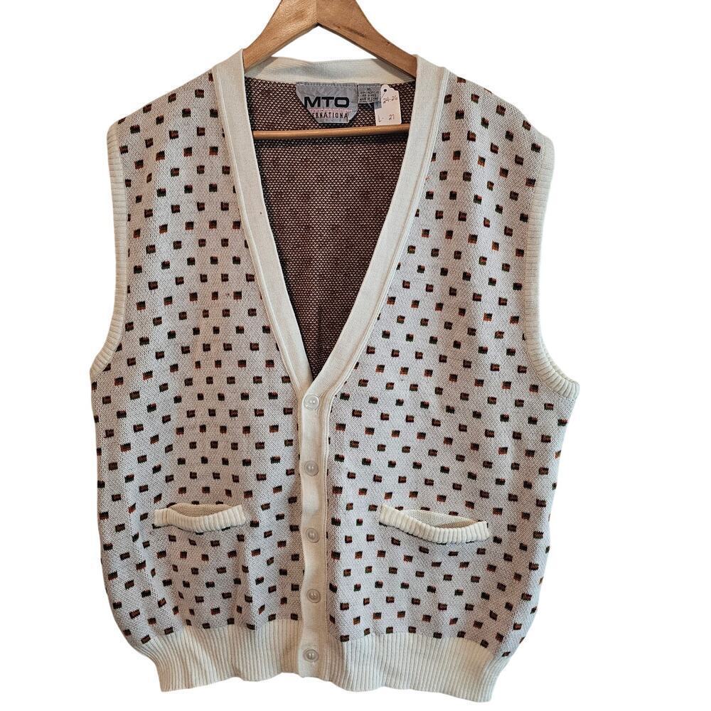 Vintage Sweater Vest Mens XL White Geometric 90s Preppy Academia Grandpacore